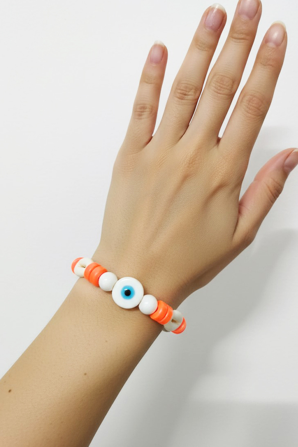 Boho Cowrie Shell & Orange Bead Evil Eye Bracelet
