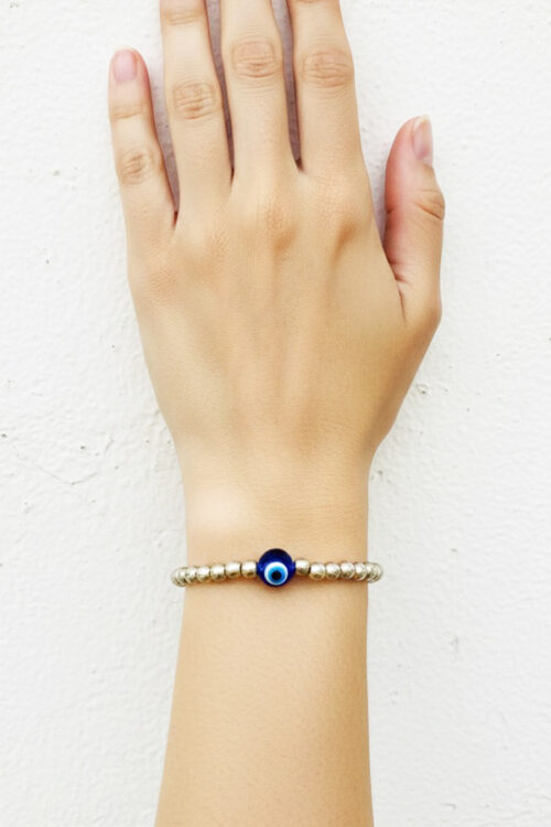 Minimalist Gold Beaded Evil Eye Bracelet