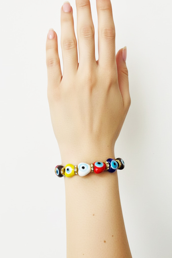 Heart-Shaped Multicolored Evil Eye Bracelet
