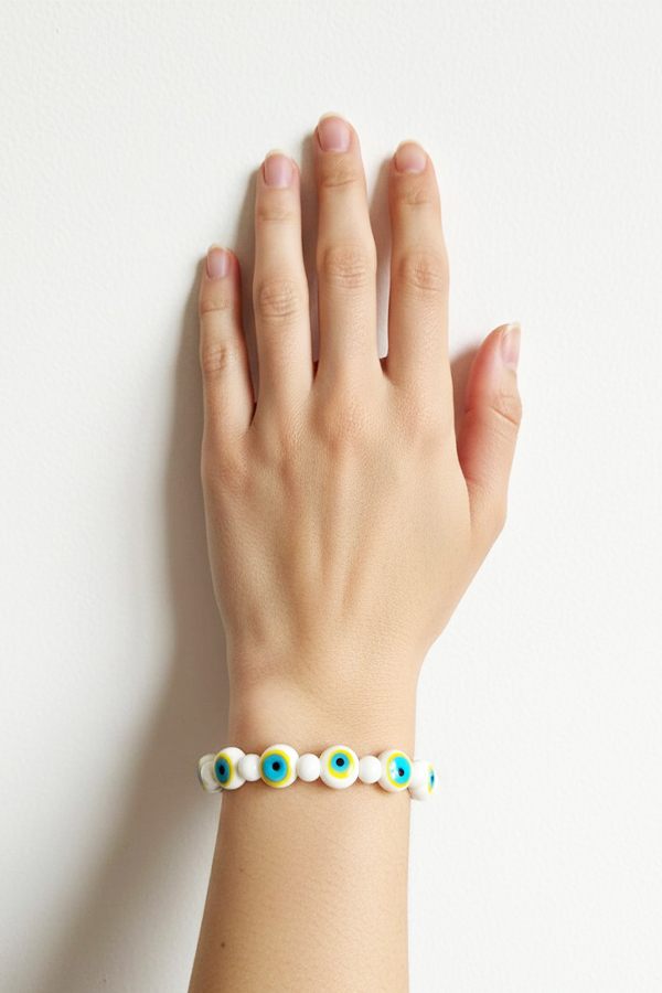 White & Yellow Evil Eye Protection Bracelet