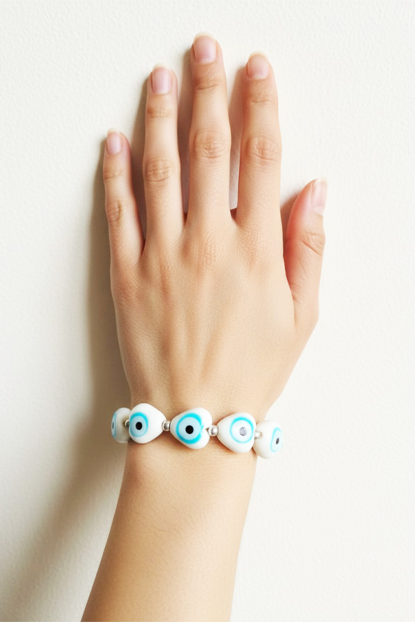 White Heart Evil Eye Bracelet