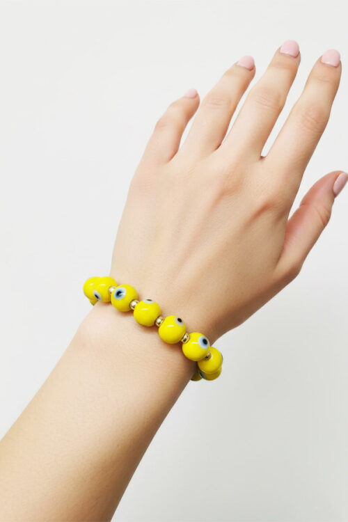Sunshine Yellow Evil Eye & Gold Accent Protection Bracelet