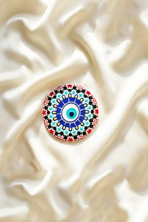 Rustic Geometric Mandala Evil Eye Ceramic Coaster