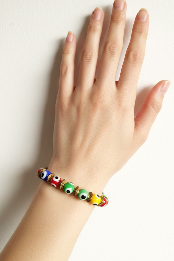 Multicolor Evil Eye & Gold Accent Protection Bracelet
