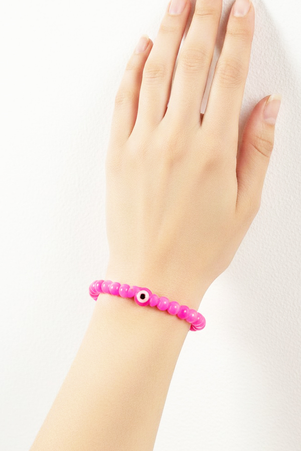 Hot Pink Beaded Bracelet with Evil Eye Protection