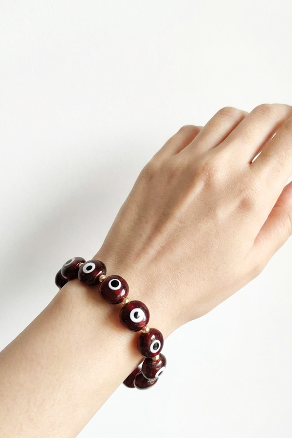 Deep Burgundy Oval Evil Eye Bracelet