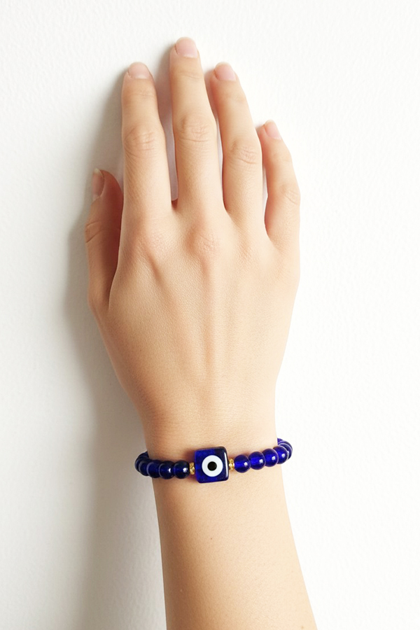 Midnight Blue Evil Eye Bracelet Round Beads