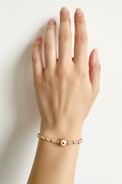 Dainty Pink Evil Eye & Gold Crystal Bracelet