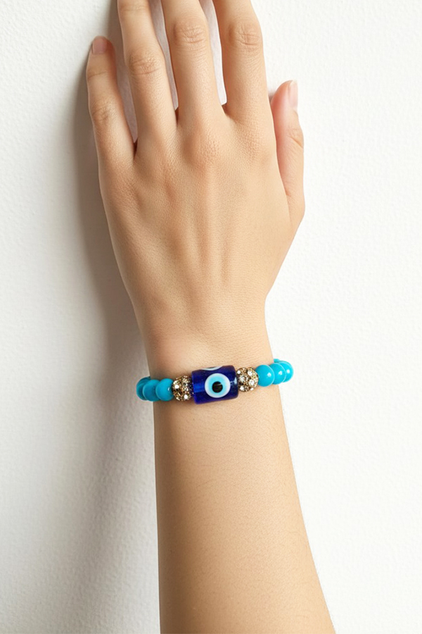 Bold Two-Tone Black & Cyan Evil Eye Bracelet