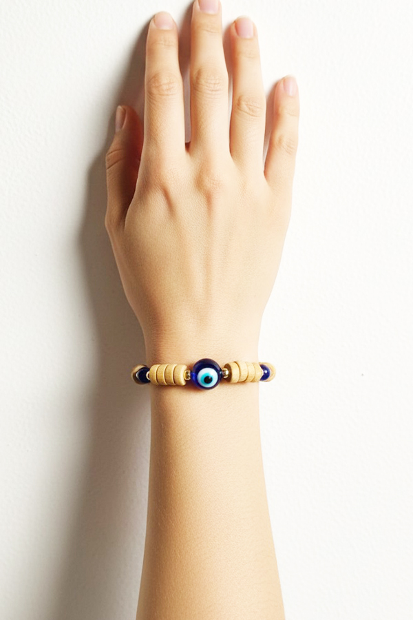 Wooden Style & Blue Evil Eye Protection Bracelet