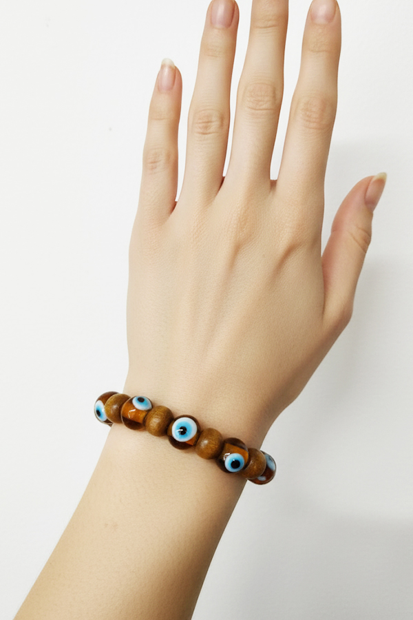 Wood & Brown Glass Evil Eye Protection Bracelet