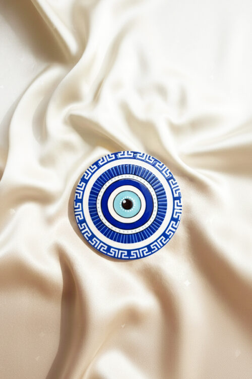 Artistic Ceramic Square Evil Eye Coaster with Greek Key Border