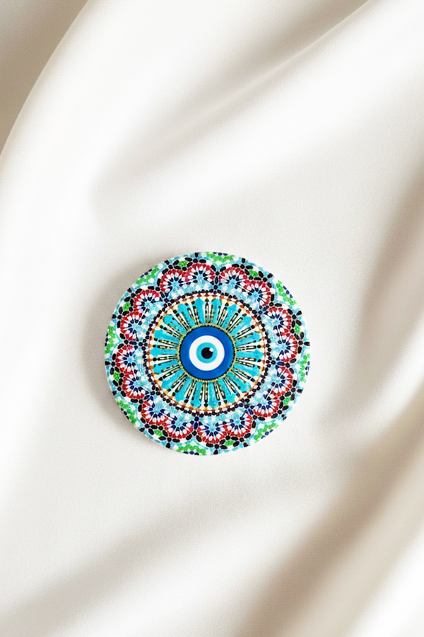 Vibrant Bohemian Mandala Evil Eye Coaster with Mosaic Design