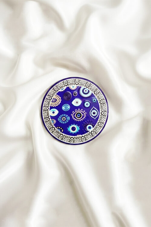 Decorative Ceramic Square Evil Eye Coaster with Greek Key Border
