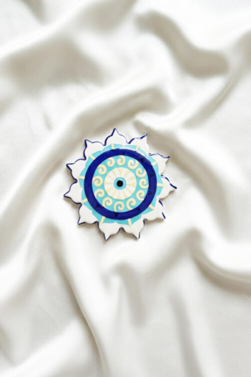 Artistic White Starburst Evil Eye Ceramic Coaster