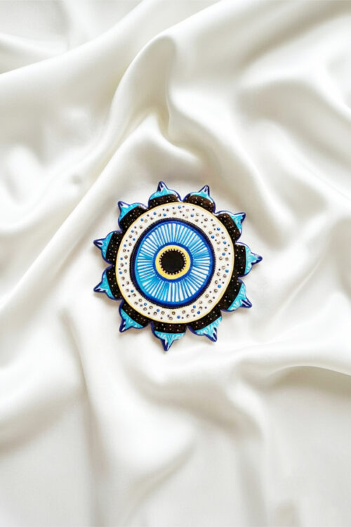 Artistic Round Ceramic Evil Eye Coaster with Ornate Spiral Design