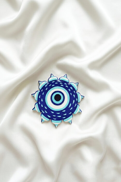 Artistic Blue Sunburst Evil Eye Ceramic Coaster