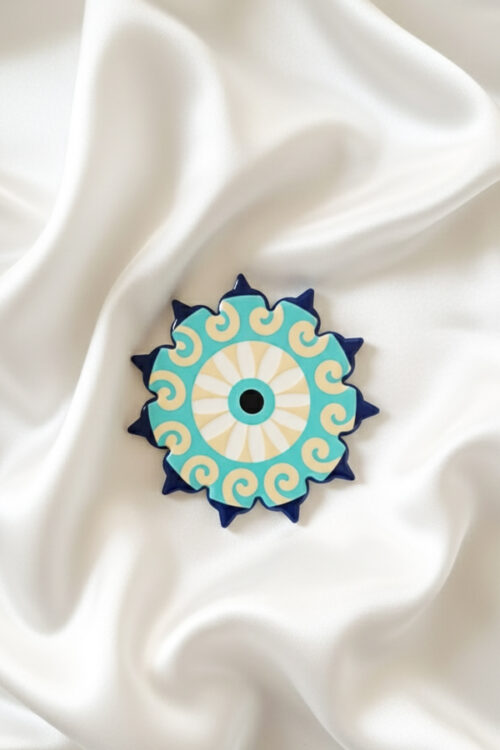 Artistic Teal & Gold Mandala Evil Eye Mosaic Coaster