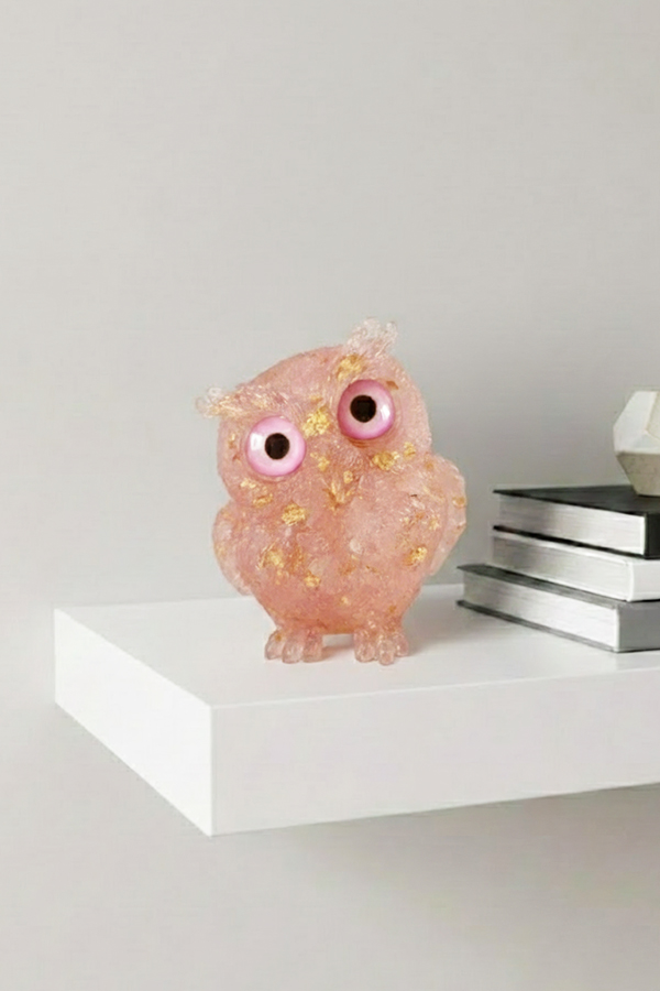 Mystical Pink Crystal-Look Owl Showpiece with Gold Flakes