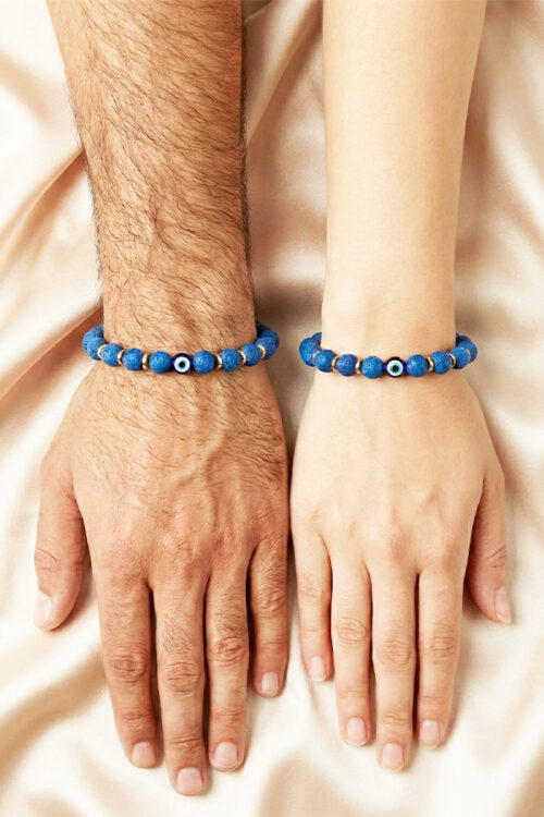 Blue Lava Stone & Gold Accent Evil Eye Bracelet
