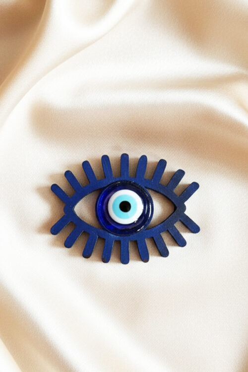 Artistic Blue Evil Eye Fridge Magnet with Eyelash Design