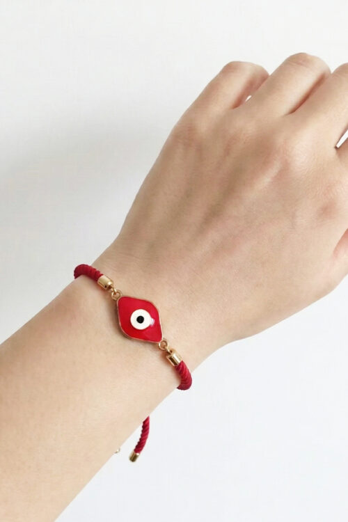 Red Cord Adjustable Bracelet with Gold-Toned Diamond Evil Eye Charm