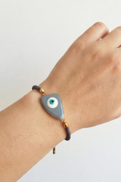 Adjustable Yellow Cord Bracelet with Pavé Crystal Evil Eye Charm