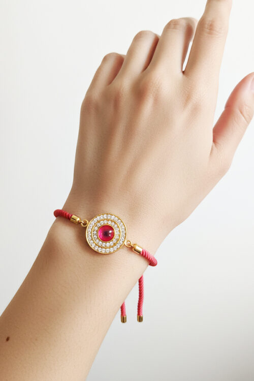 Adjustable Rope Bracelet with Crystal-Encrusted Evil Eye Charm