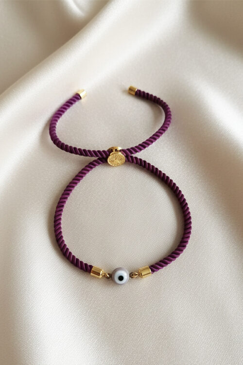 Adjustable Purple Cord Bracelet with Lavender Evil Eye Bead