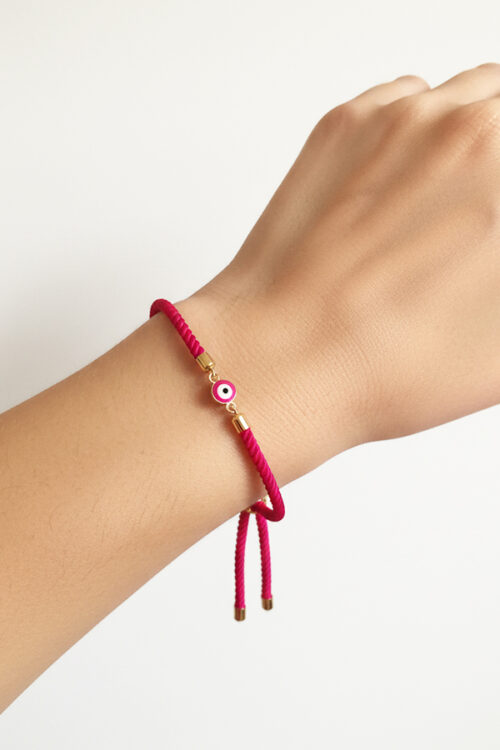 Adjustable Hot Pink Cord Bracelet with Minimalist Evil Eye Bead