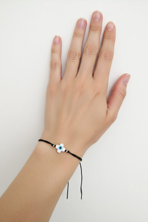 Minimalist White Cross Evil Eye Thread Bracelet – Adjustable Protective Nazariya (3 Piece)