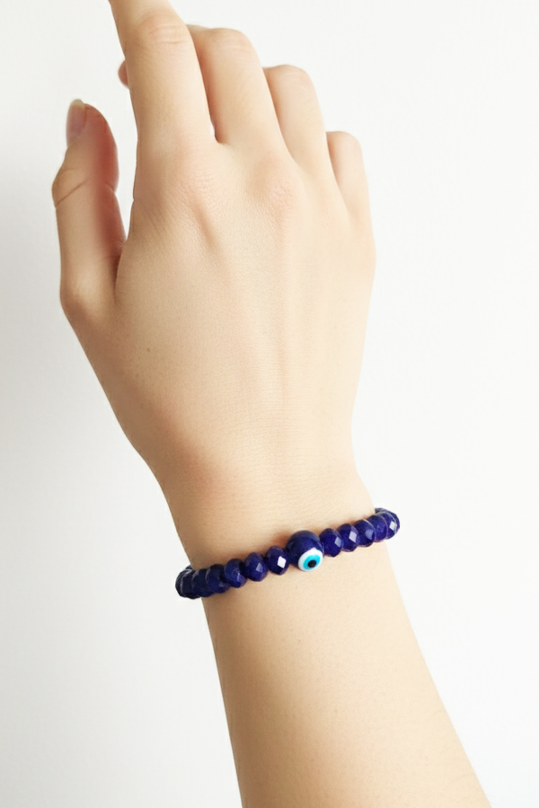 Royal Blue Faceted Crystal Evil Eye Bracelet