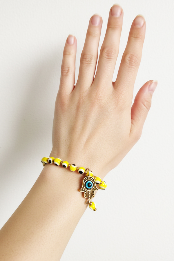 Yellow Evil Eye & Gold Hamsa Hand Protection Bracelet