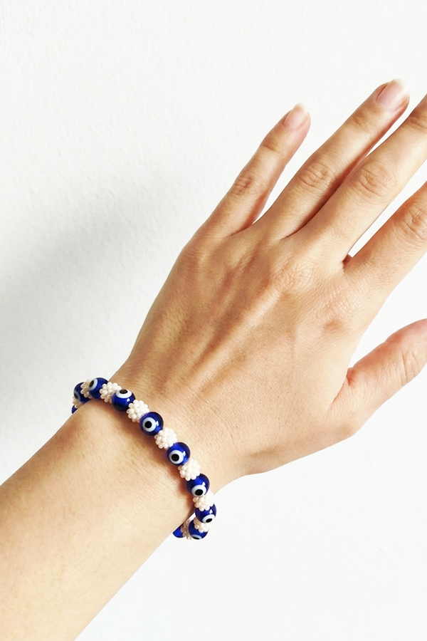 Classic Blue & Textured White Evil Eye Bracelet