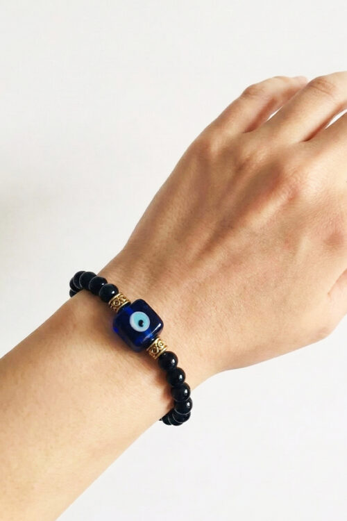 Sleek Black Onyx-Style Evil Eye Bracelet