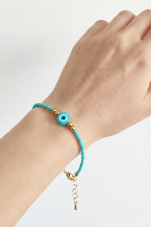 Serene Turquoise Seed Bead Evil Eye Bracelet