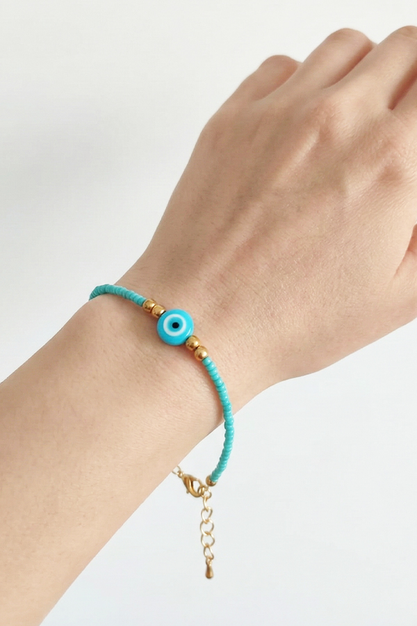 Serene Turquoise Seed Bead Evil Eye Bracelet