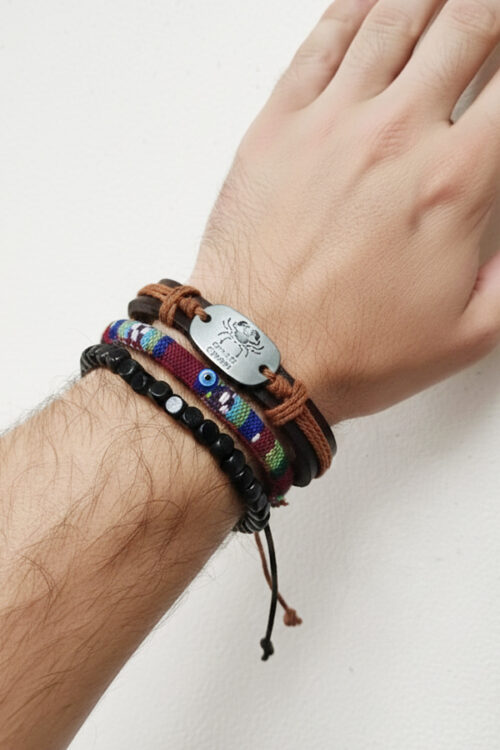 Men's 3-Piece Evil Eye & Zodiac Bracelet Set