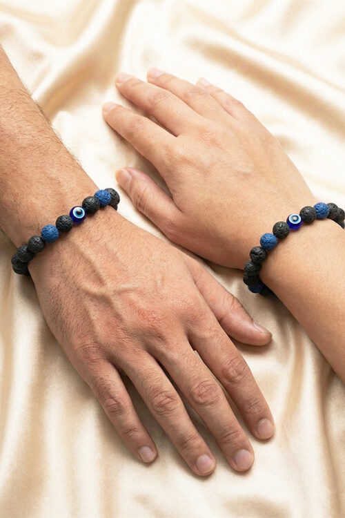 Natural Lava Stone & Evil Eye Unisex Bracelet