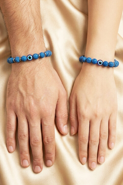 Blue Lava Stone & Evil Eye Unisex Bracelet