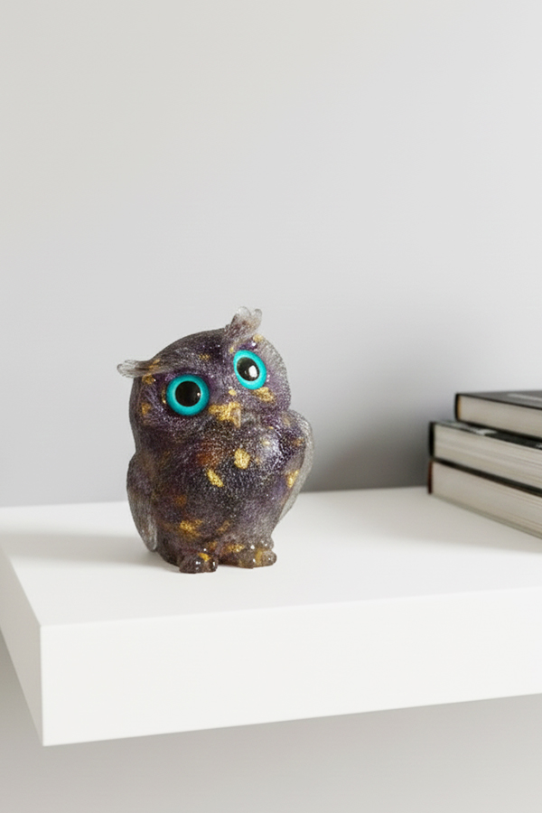Mystical Glitter Resin Evil Eye Owl Figurine – Symbol of Wisdom