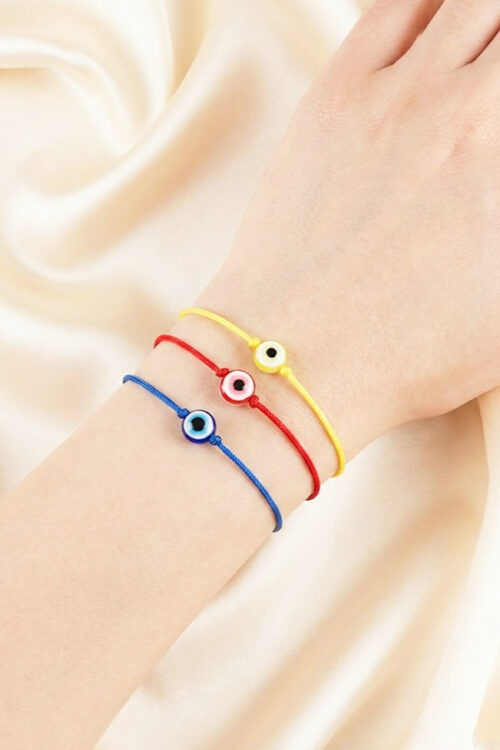 3-Piece Minimalist Evil Eye Thread Bracelet Set - Red, Blue & Yellow