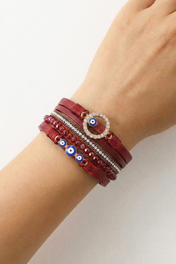 Passion Red Multi-Strand Evil Eye Cuff