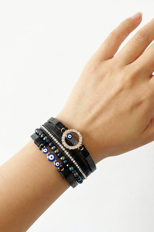 Luxe Black Multi-Strand Evil Eye Cuff