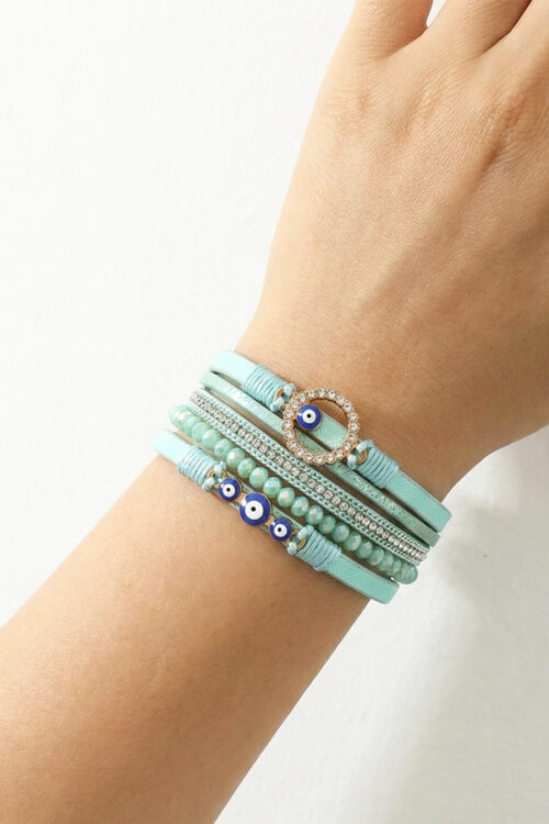 Turquoise Evil Eye Bracelet with Crystal Accents Magnetic Clasp