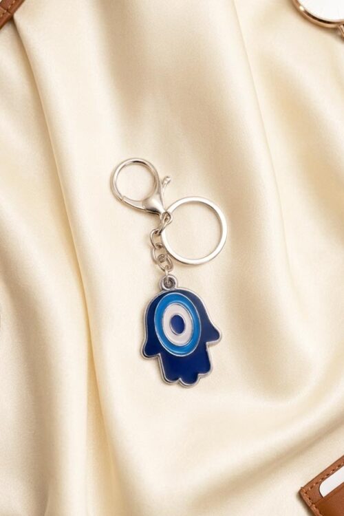 Blue Hamsa Hand Evil Eye Keychain - Protective Talisman Keyring for Bags & Backpacks
