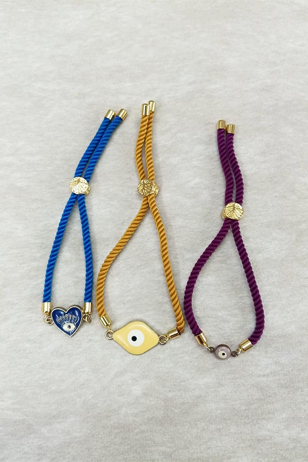 Mystic Blue & Yellow Evil Eye Adjustable Bracelet Combo – Set of 3