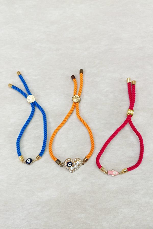 Radiant Blue, Orange & Pink Evil Eye Adjustable Bracelet Combo – Set of 3