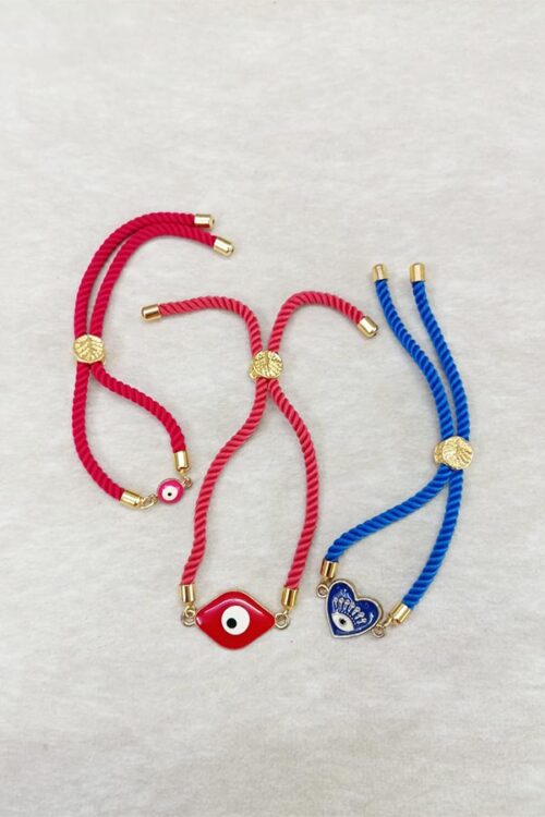 Vibrant Red & Blue Evil Eye Adjustable Bracelet Combo – Set of 3