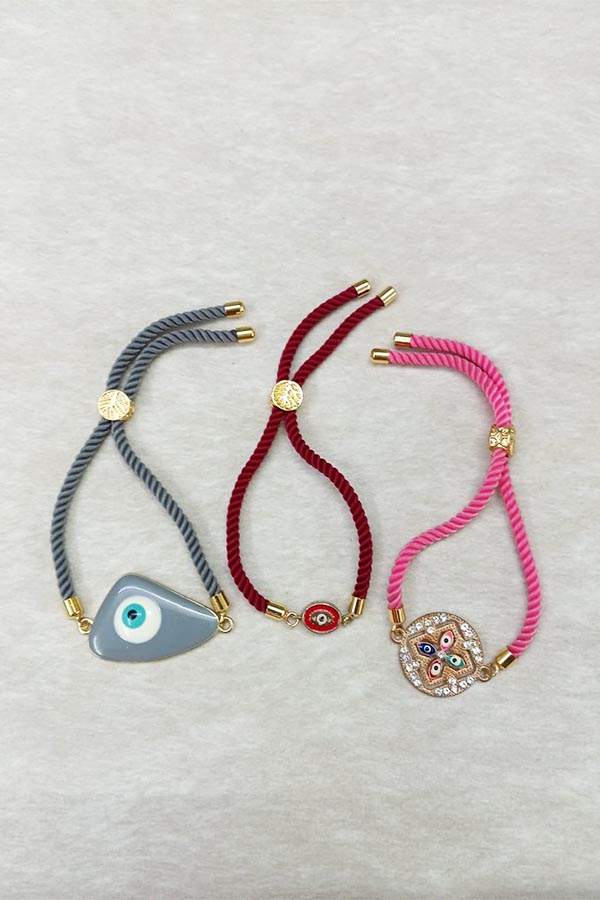 Grey, Red & Pink Evil Eye Adjustable Bracelet Combo – Set of 3